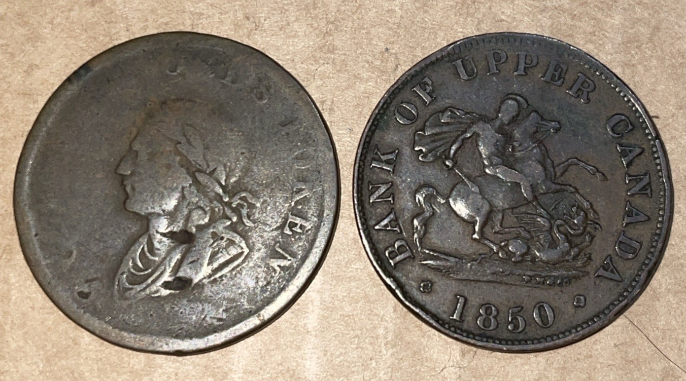 George Ords Half Penny Bust & Harp & Bank Upper Canada 1850 One Half Penny Token