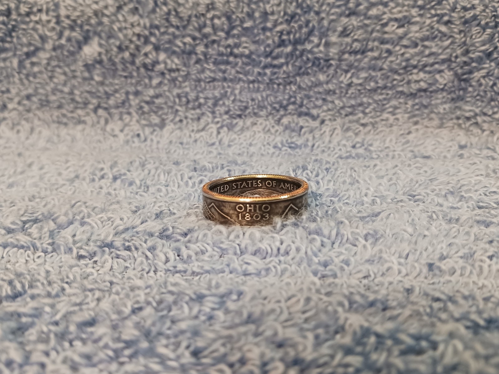 Ohio Handcrafted Washington Quarters coin ring, size 10 2002