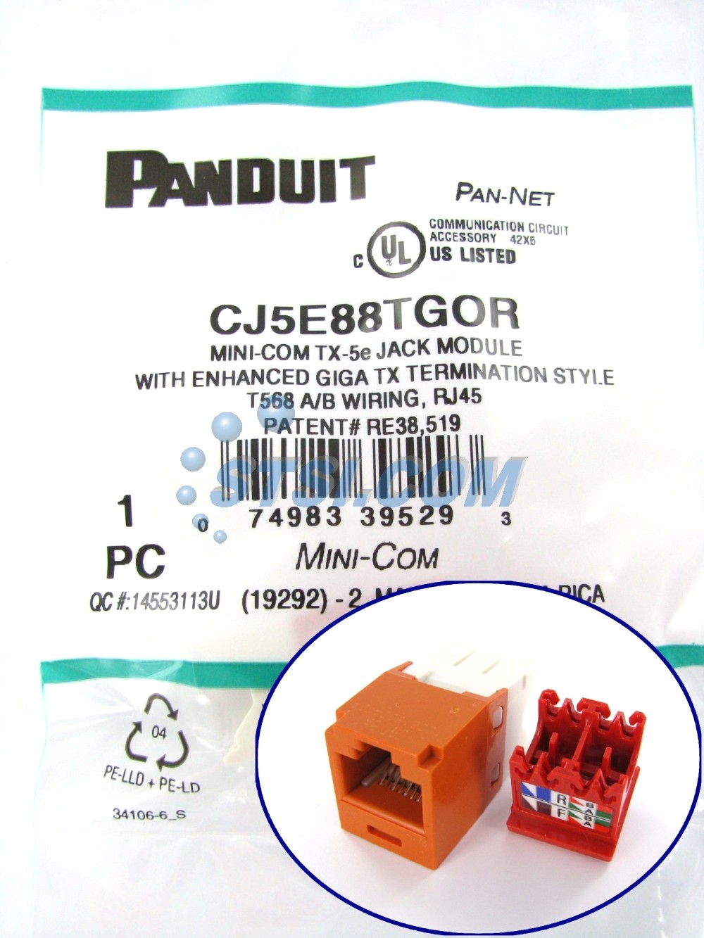 Panduit CJ5E88TGOR Cat5e Mini-Com Jack Module, Orange ~STSI