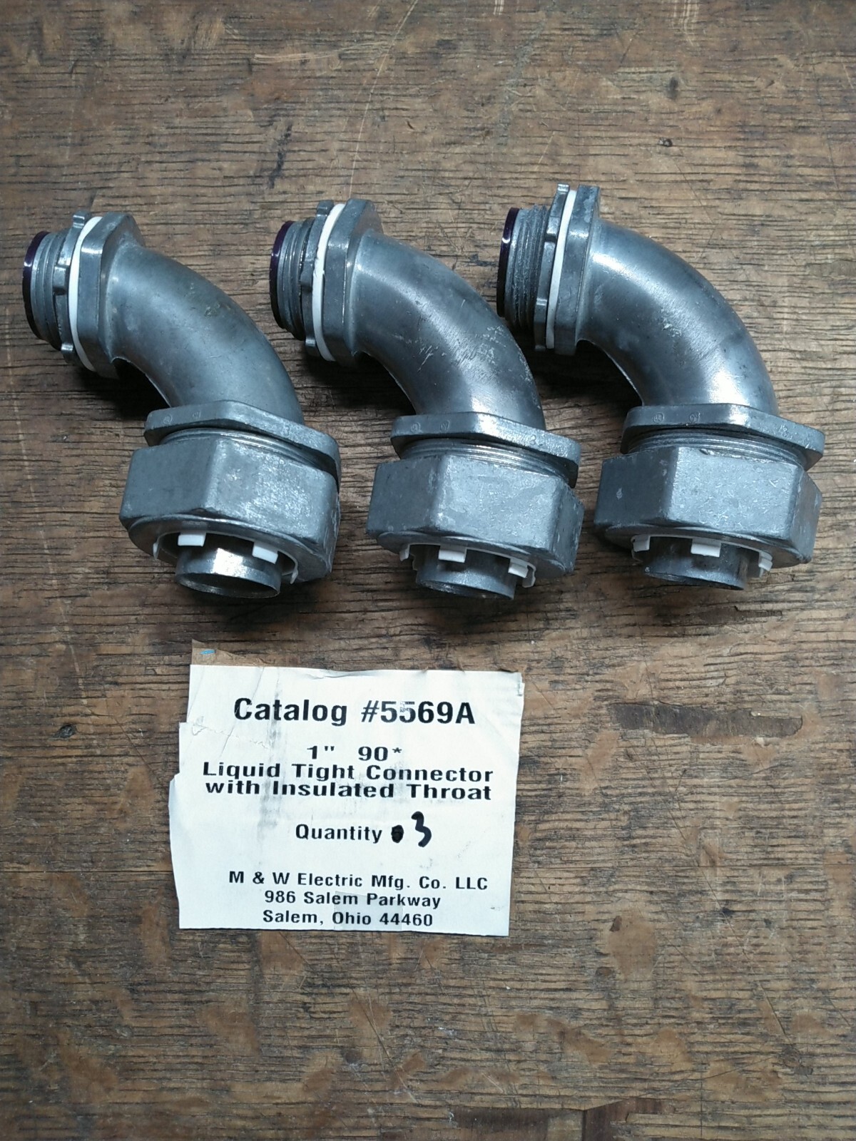 (Lot of 3) M&W 5569A 1" 90° LiquidTight Connector w/ Insulated Throat