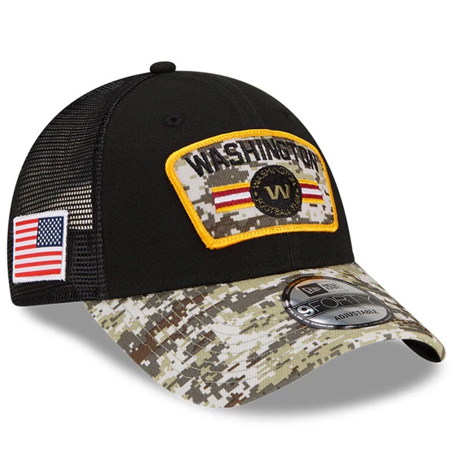 Washington Commanders New Era 9FORTY Hat Salute To Service Snapback Black Camo