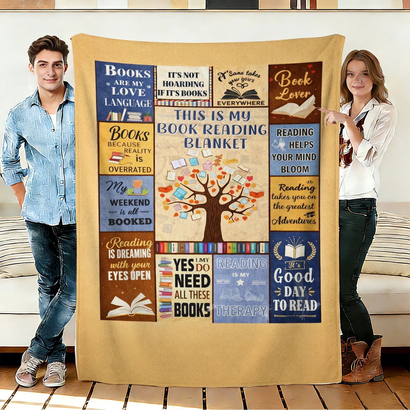 Book Reading Tree Flannel Blanket Soft Cozy Throws Napping Travel Use