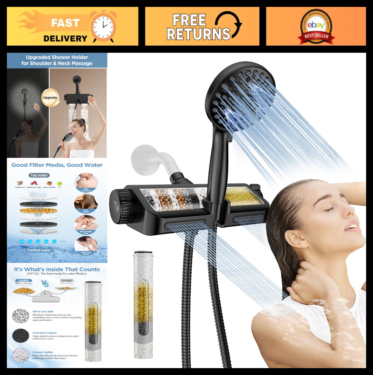 Filtered Shower Head with Handheld Combo - Dual 2-in-1 Spa System, 10 Modes, Hig