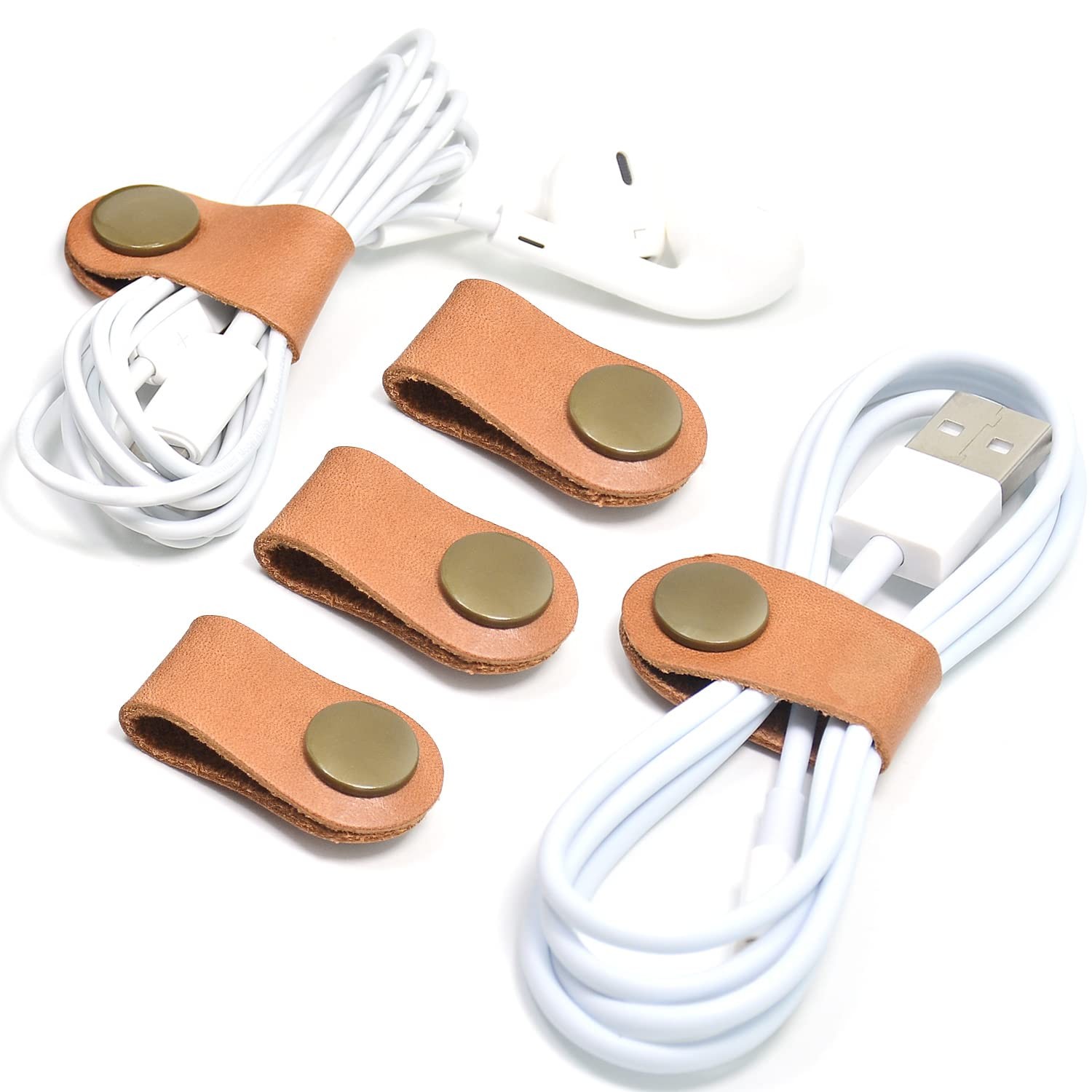 CAILLU Cord Organizer,Cord Keeper,Cable Organizer USB Light Brown