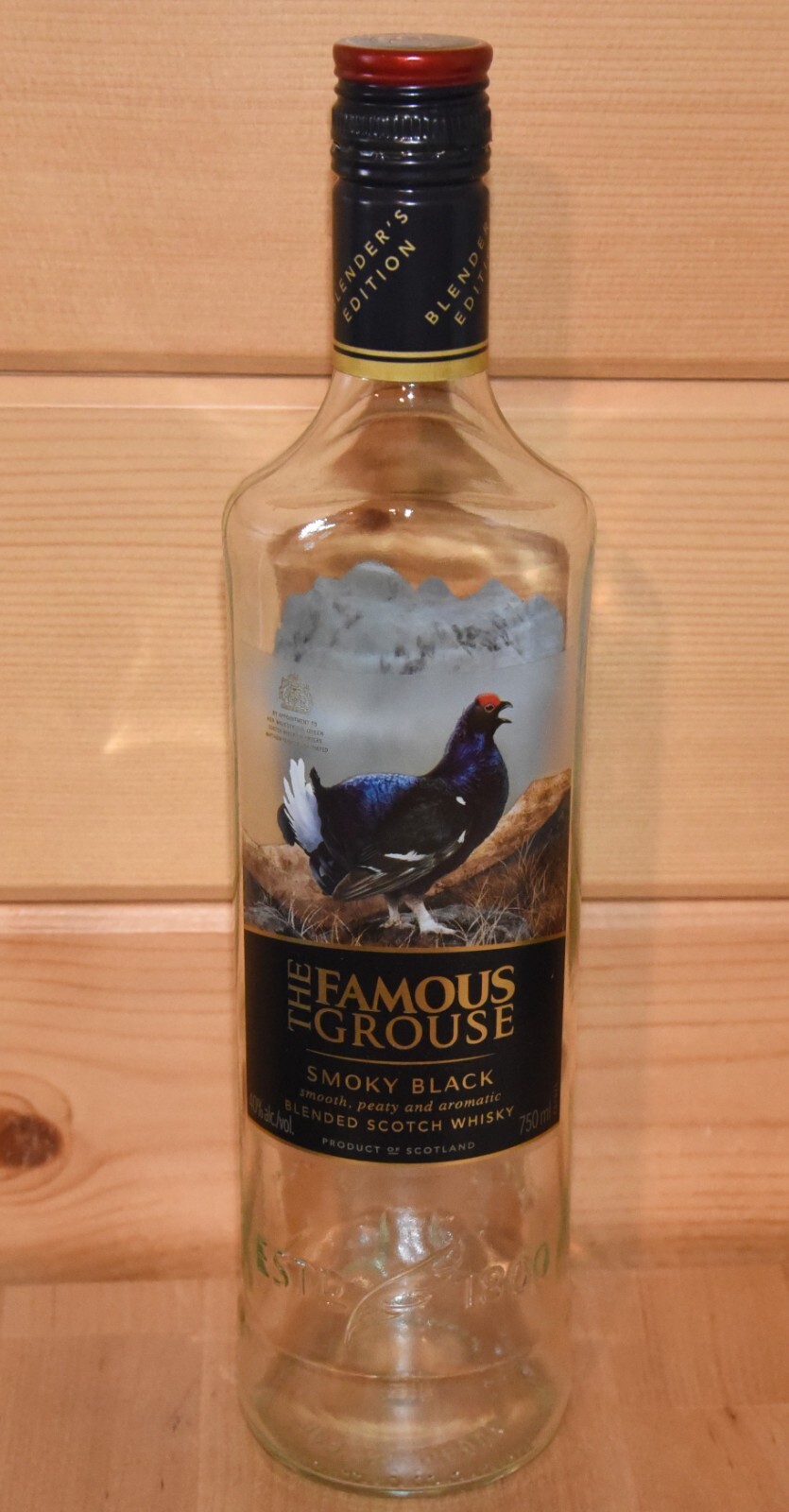 Smokey Black FAMOUS GROUSE Scotch Bottle -Empty 750 ml  Twist Top