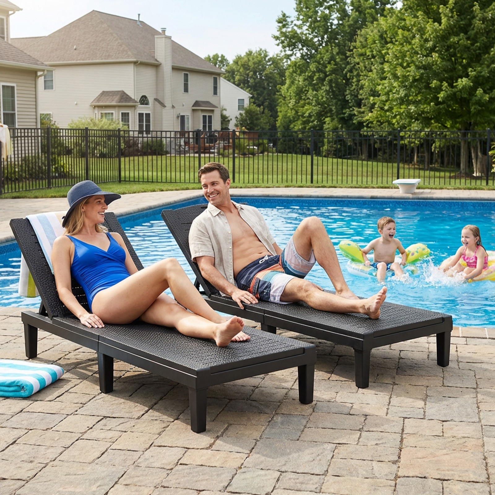 2PCS Lounge Chair Outdoor 5 Position Adjustable Pool Chaise Chair Patio Beach