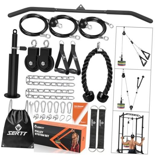 Home Gym Pulley System - Tricep Workout, Lat Pulldown, Biceps Curl, Black