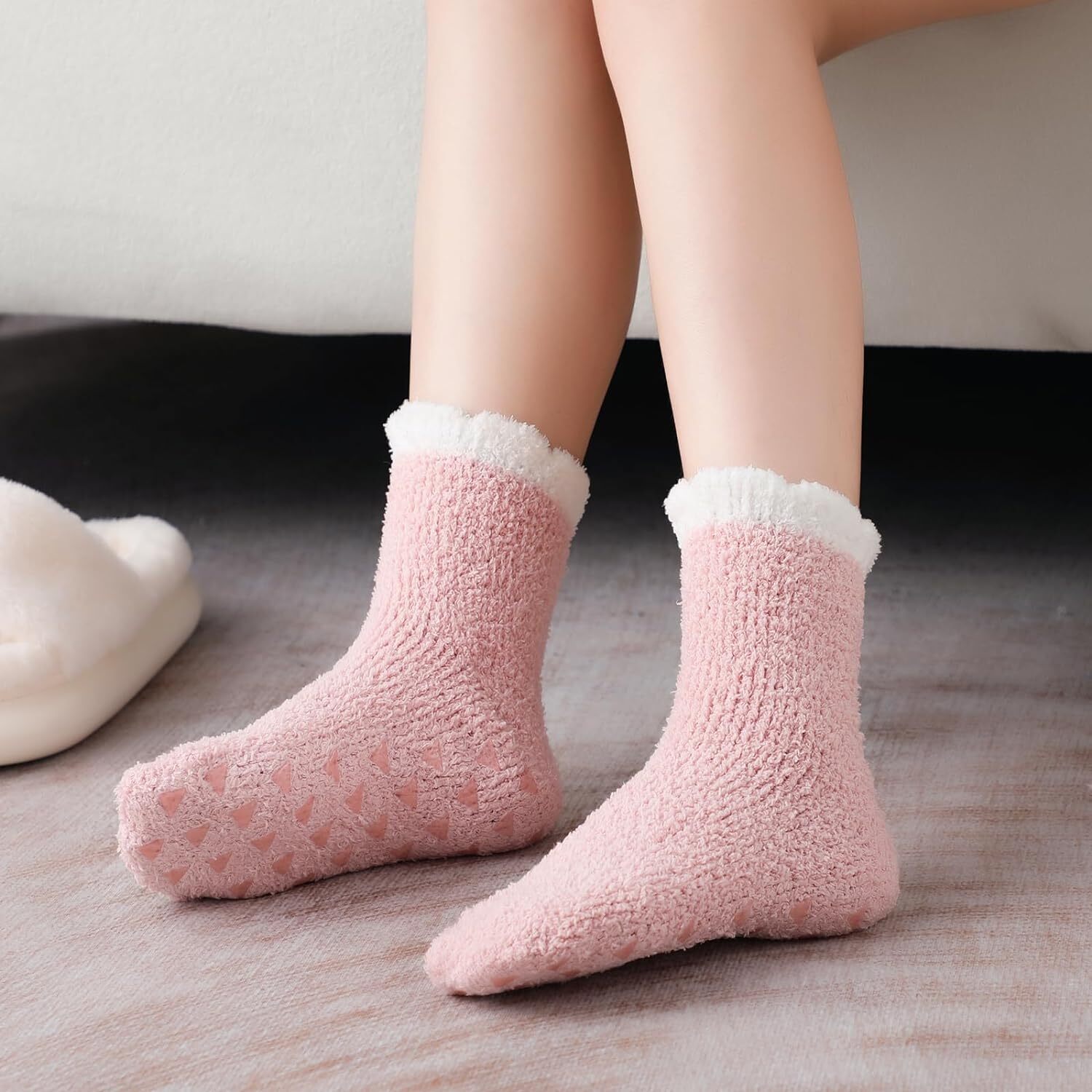Trifabricy Fuzzy Socks - 5 Pairs Slipper A-5 Solid Color, 6-10