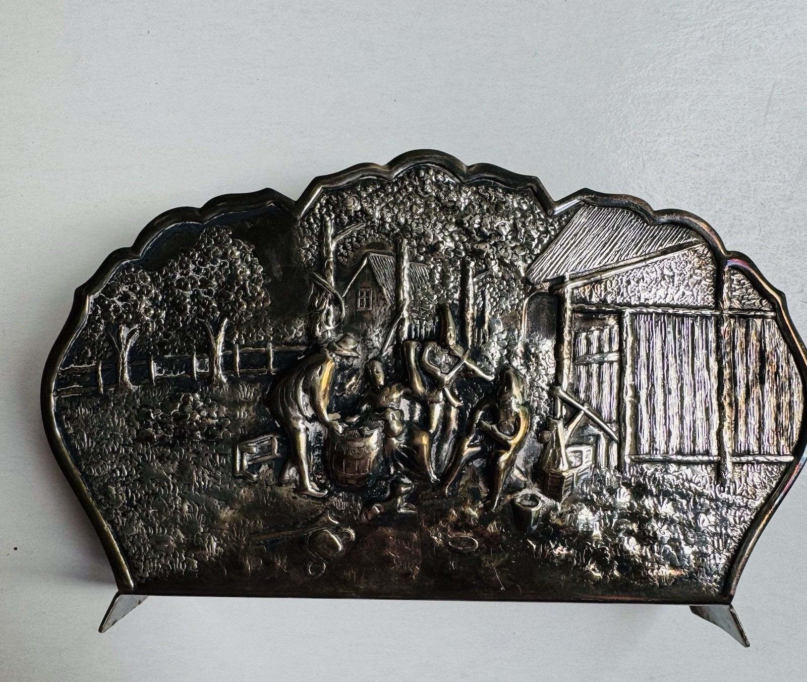 VTG Hans Jensen Denmark Silver Plate Repousse Letter Napkin Holder Nice Patina