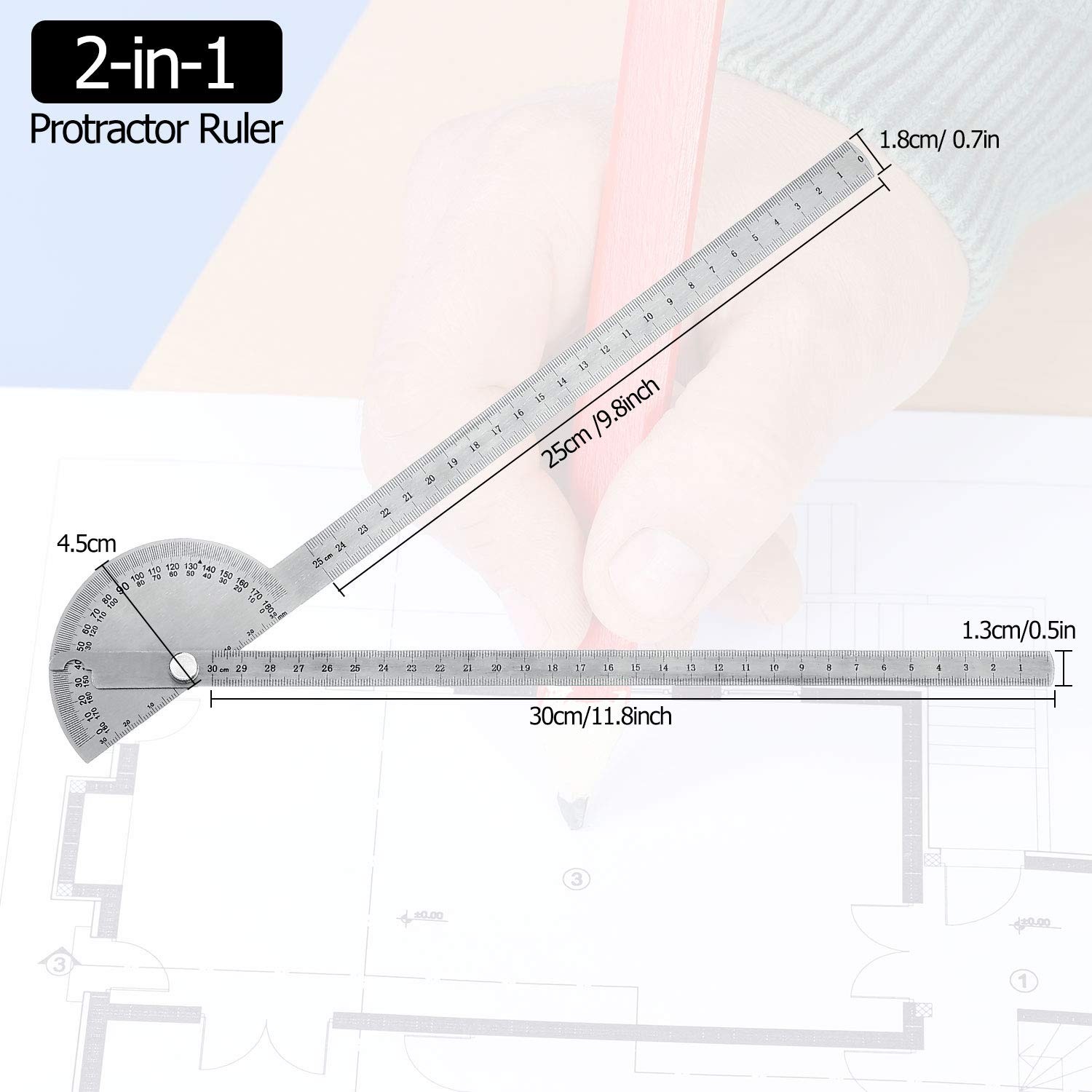 Angle Protractor Angle Finder Ruler Two Arm Stainless Steel Protractor Woodwo...
