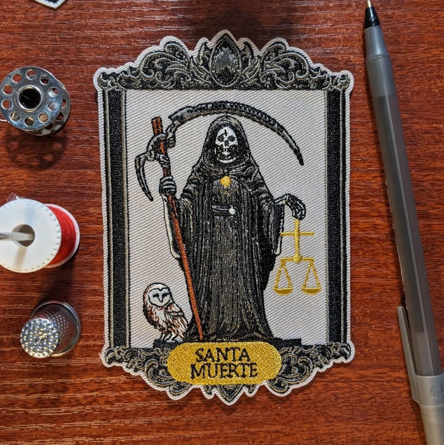 Santa Muerte Patch Folk Saint Spiritual Protection Embroidered Iron On 5x3.5"