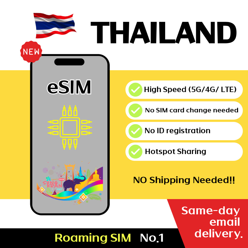 Thailand Travel eSIM - 3 to 15 Days - 1GB / Day , Unlimited