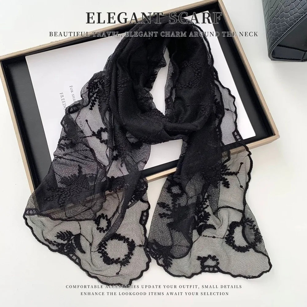 Fashion Long Lace Scarf Breathable Lightweight Sunscreen Lace Shawl Flower Embro