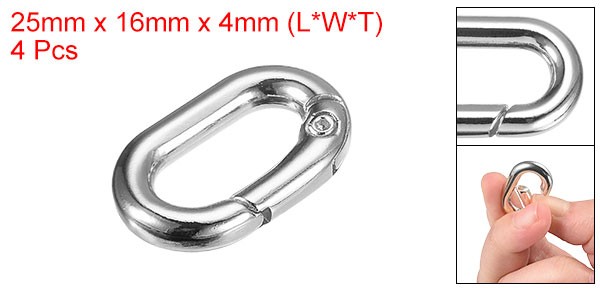 0.98" Spring Oval Ring Snap Clip Trigger for Bag Purse Keychain, 4Pcs Silver