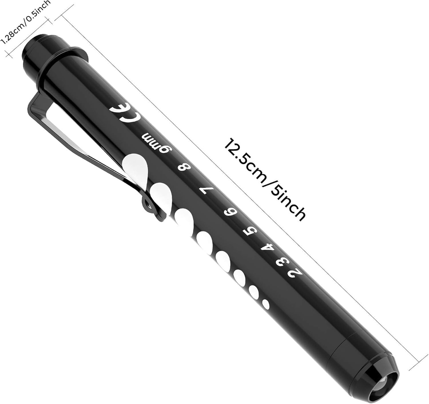 Durable LED Pen Light for Nurses, 2-Pack with Pupil Gauge & Ruler - Black/White