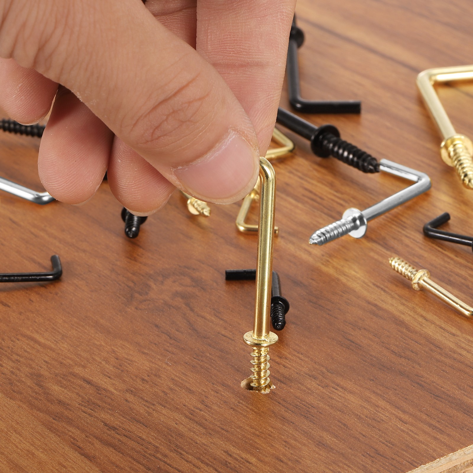 150 Pcs L Shape Hooks, 1/2 Inch Right Angle Screw Hooks for Hanging, Black