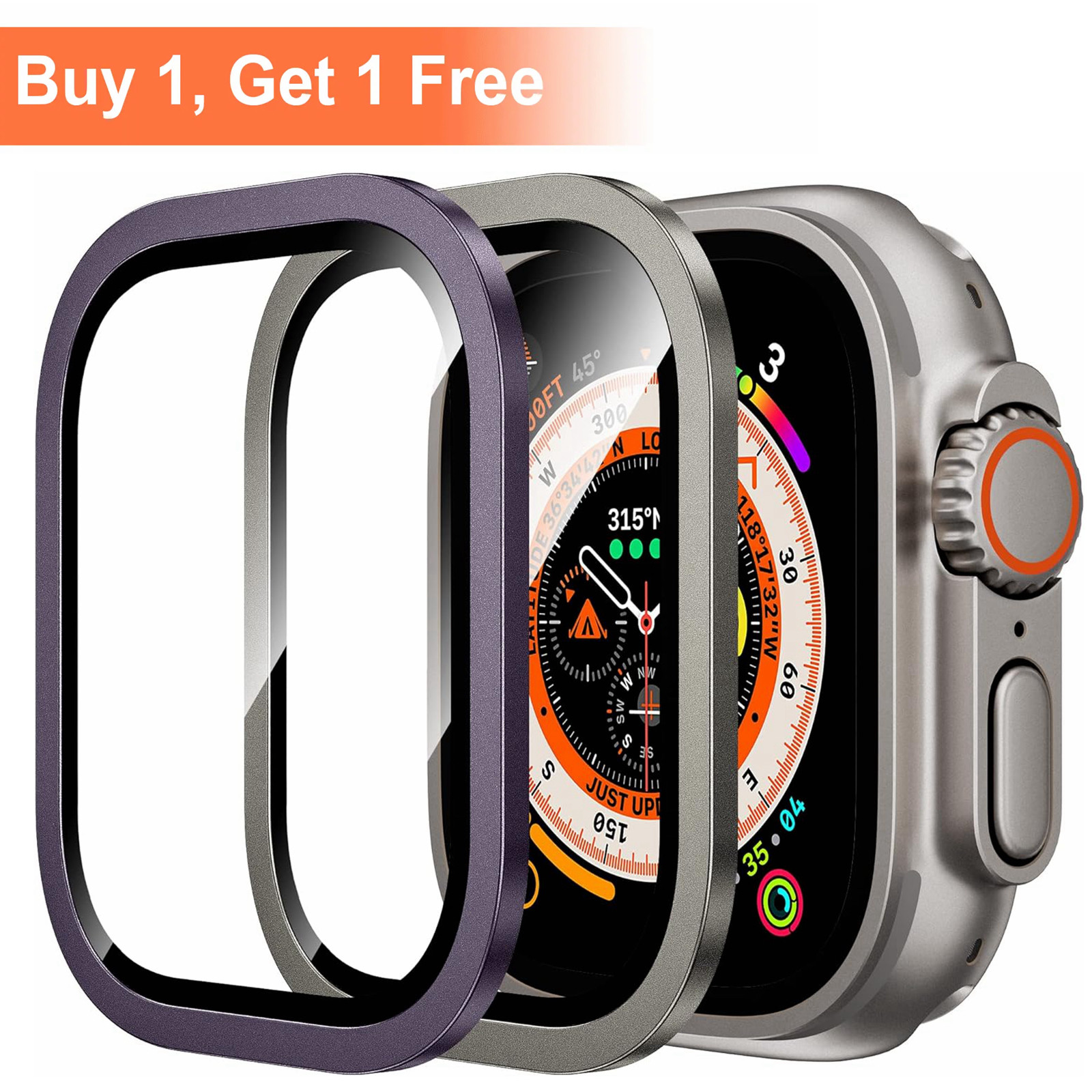 For Apple Watch Ultra 49mm Alloy Frame Full Cover Tempered Glass Screen Protect