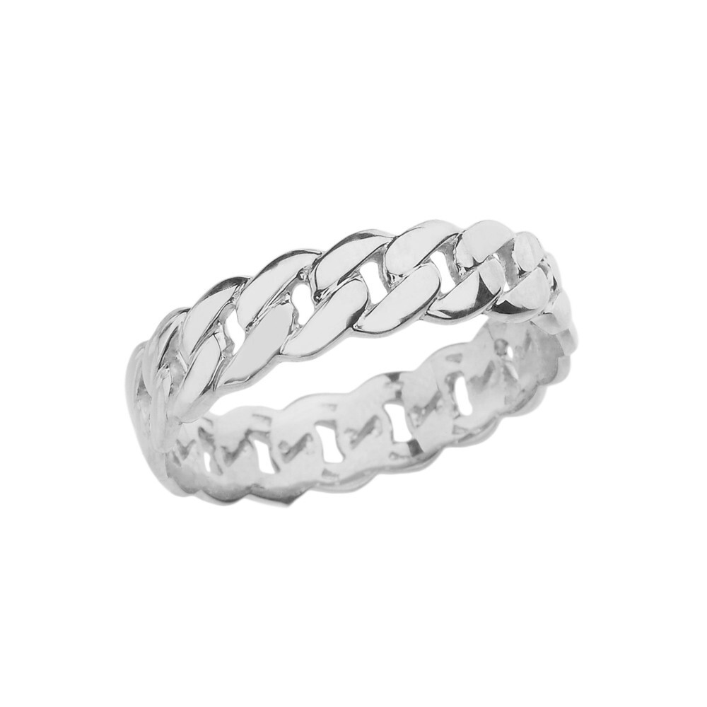 Sterling Silver 5 mm Cuban Link Chain Eternity Band Ring