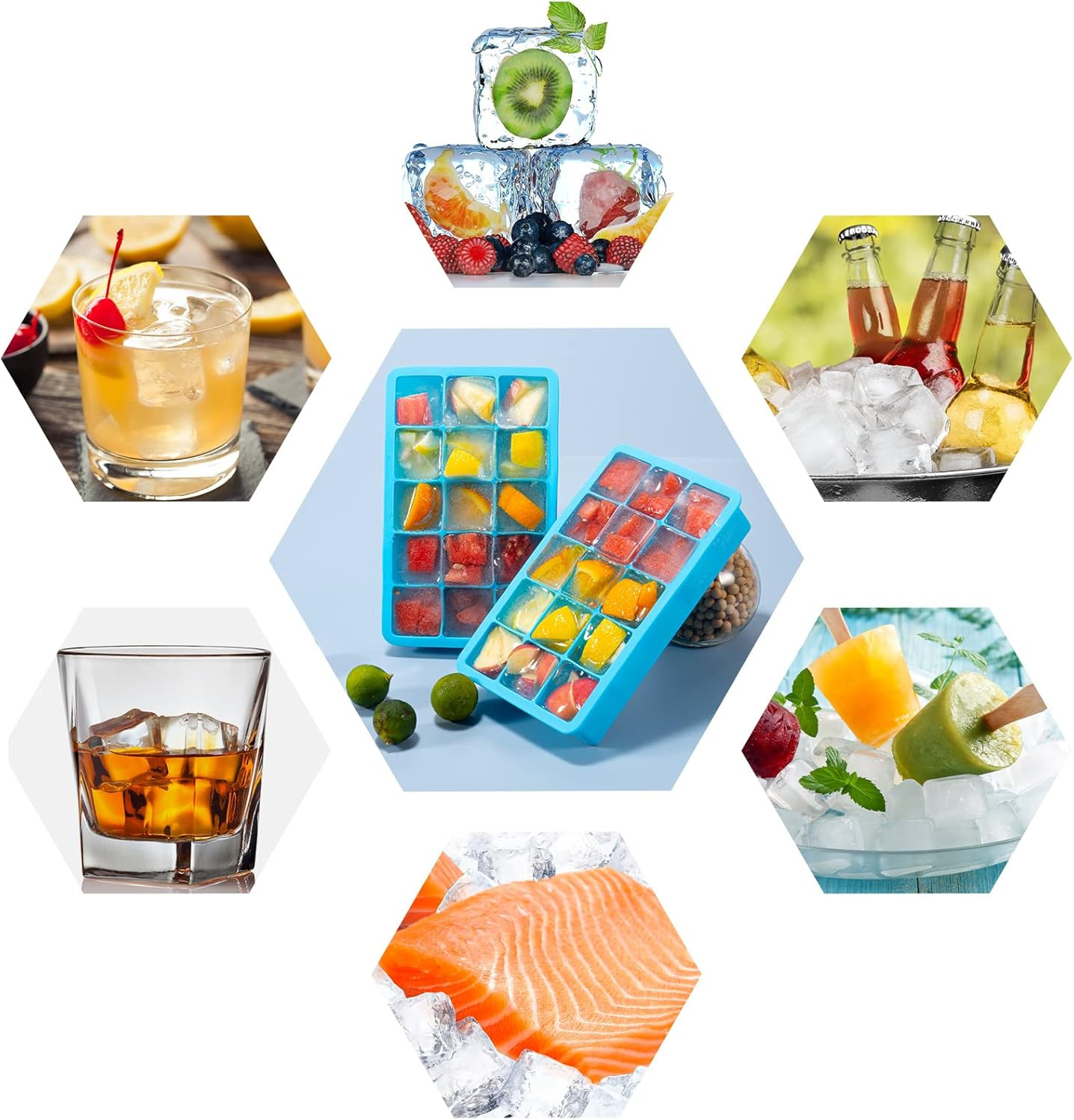 2 Pack Silicone Ice Cube Trays, Easy Release Flexible Molds, BPA Free