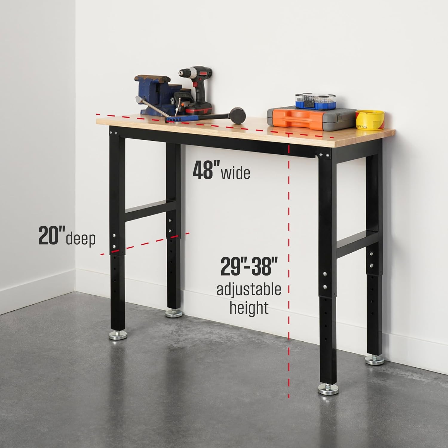 Workbench | 48” Adjustable Hardwood Work Tops | Premium Standard or Crank