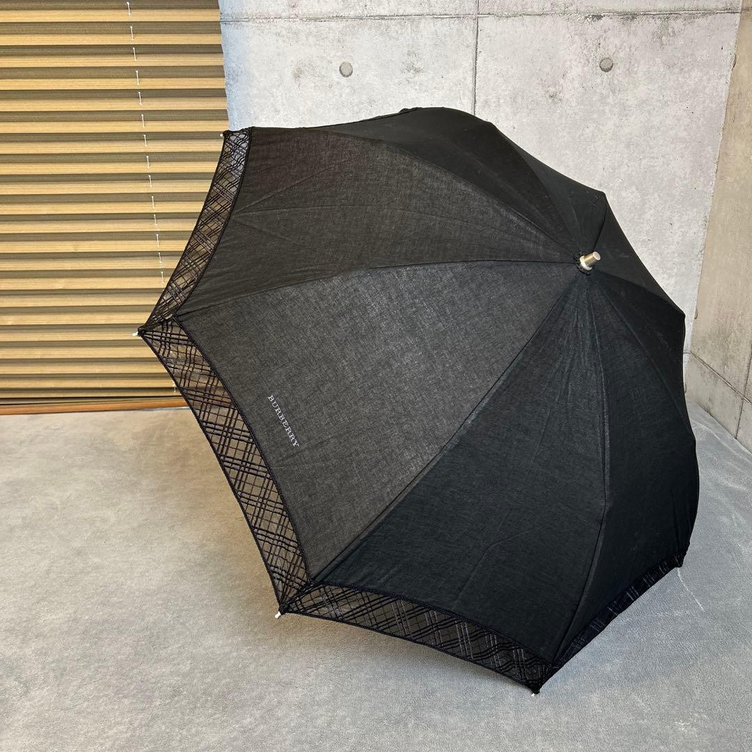 Burberry Umbrella All Black Nova Check Sun Rain Ready Shield Film Included A206