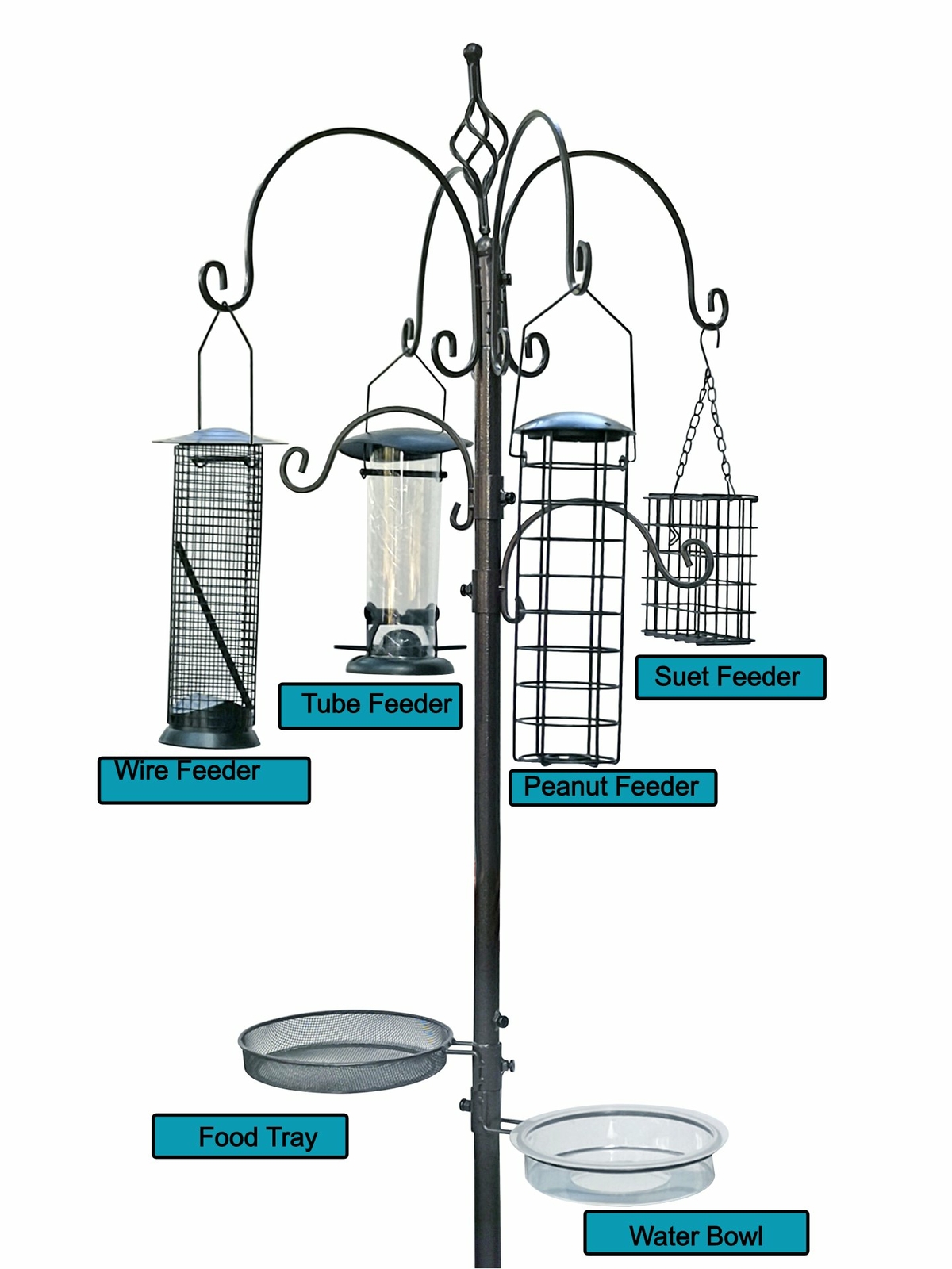 BTEXPERT 6-Hook Bath Feeding Station Kit, Multi Pole Steel Hanging Stand