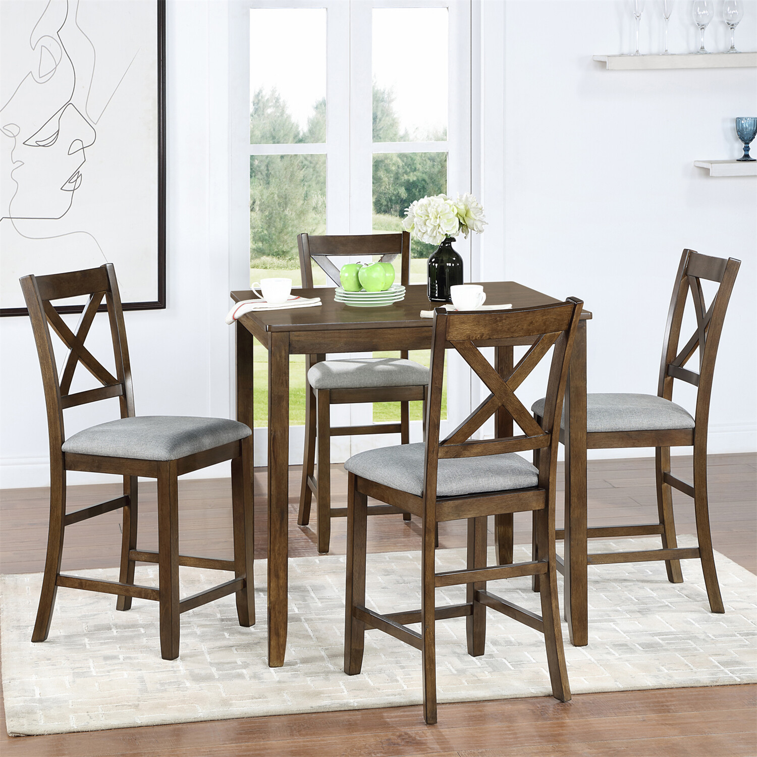 5 Piece Dining Table Set Dining Table w/ 4 Chairs for Kitchen Dining Room Walnut