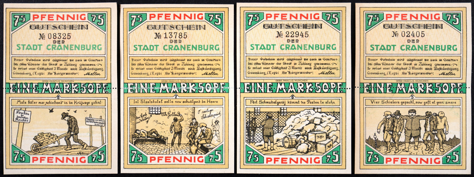 CRANENBURG / KRANENBURG 1921 4x1.50 Mark Complete Double-Note Set Notgeld