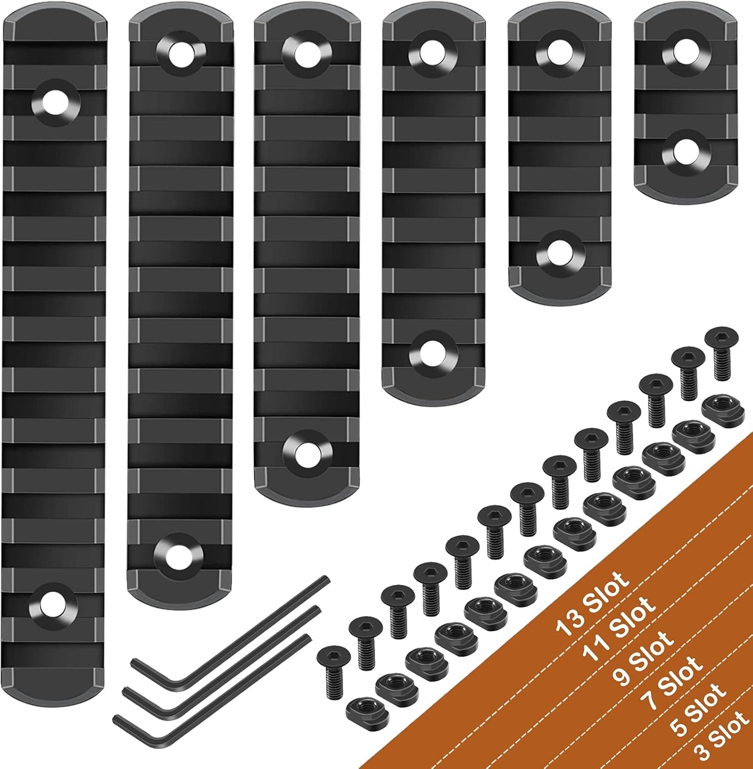 6 Pack Lock Picatinny Rail Aluminum 3/5/7/9/11/13 Slot Set M-Lok Picatinny Rail
