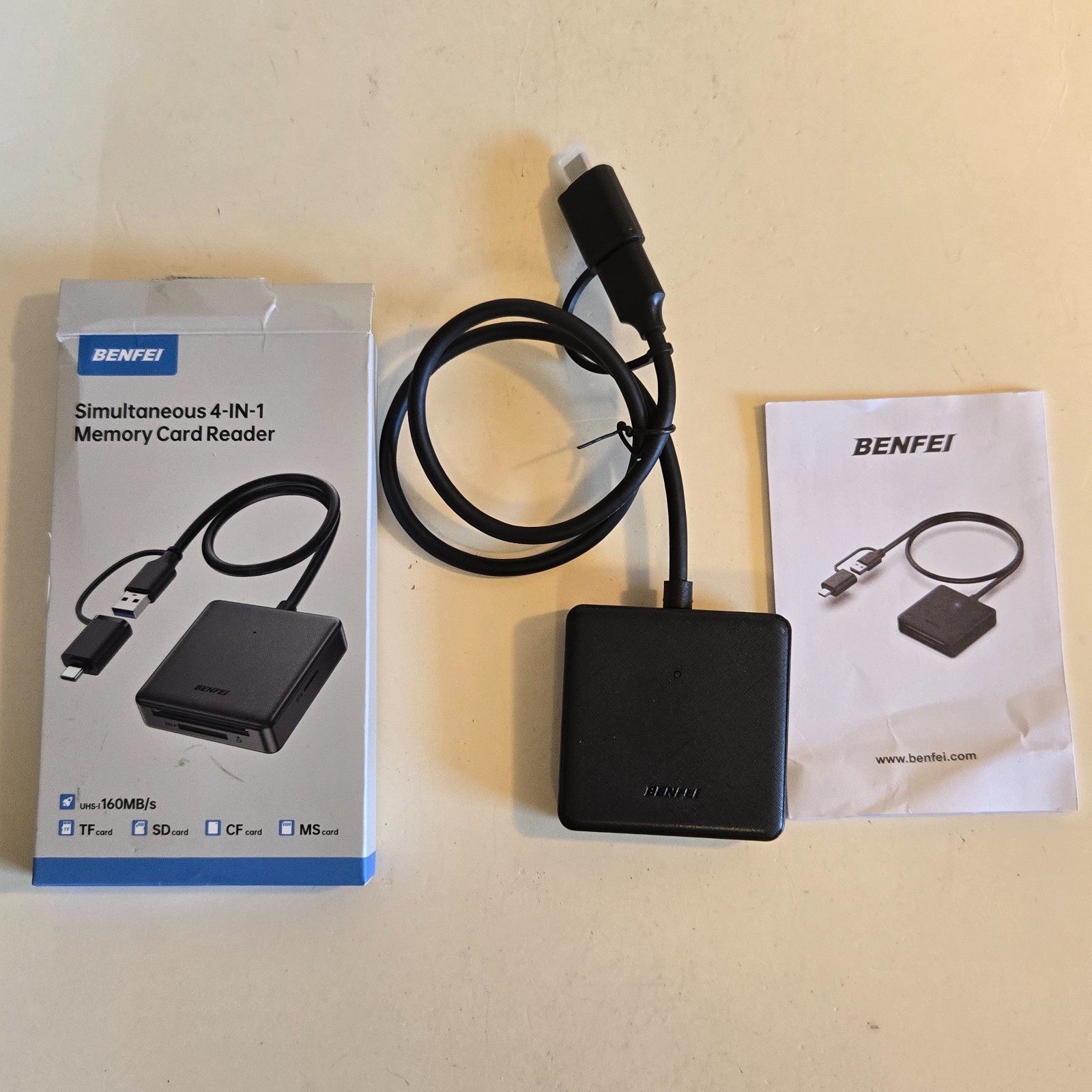 Benfei Simultaneous 4-in1 Memory Card Reader w/ USB C Adapter