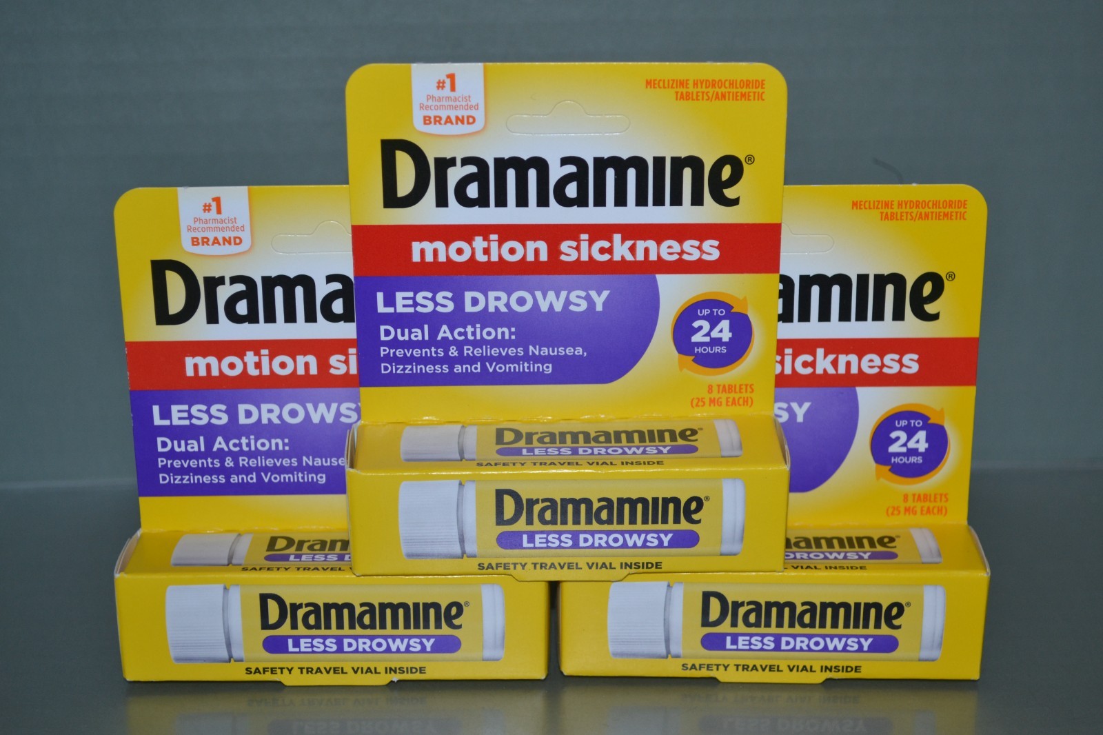 (3) Dramamine All Day Less Drowsy Motion Sickness Relief, 8 Tablets Each, 04/27