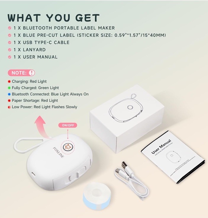 F10 Label Maker Machine Bluetooth Portable Thermal Mini Printer White