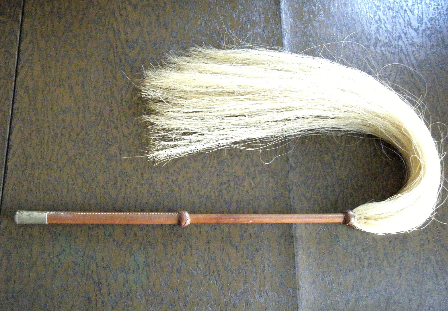 Antique Leather and Horse Hair Fly Whisk  By Swaine London England