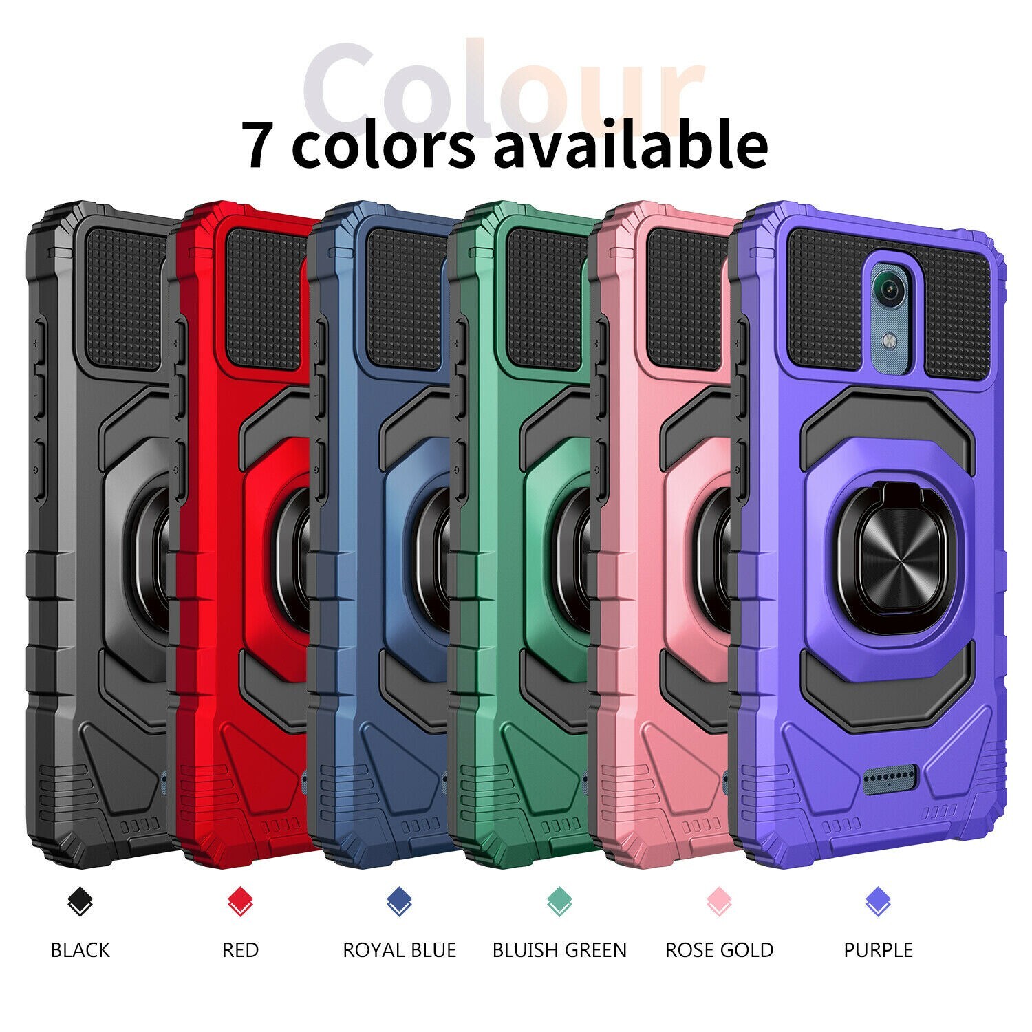 For TCL ION Z Case Shockproof Ring Stand Phone Cover w/ Tempered Glass Protector