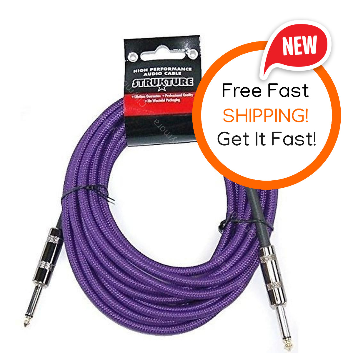 STRUKTURE 18.5 FT PURPLE Woven Instrument GUITAR Cable CORD Patch Effect Tip 1/4