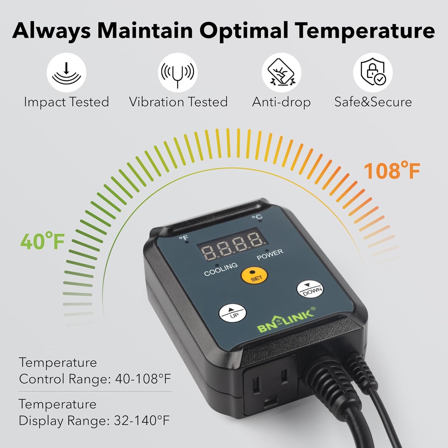 BN-LINK Digital Cooling Thermostat Controller, Temperature Controlled Outlet for