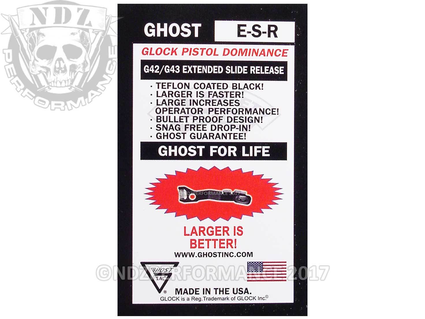 Ghost Inc Extended Slide Release Black Teflon for Glock Model 42 43 G42 G43