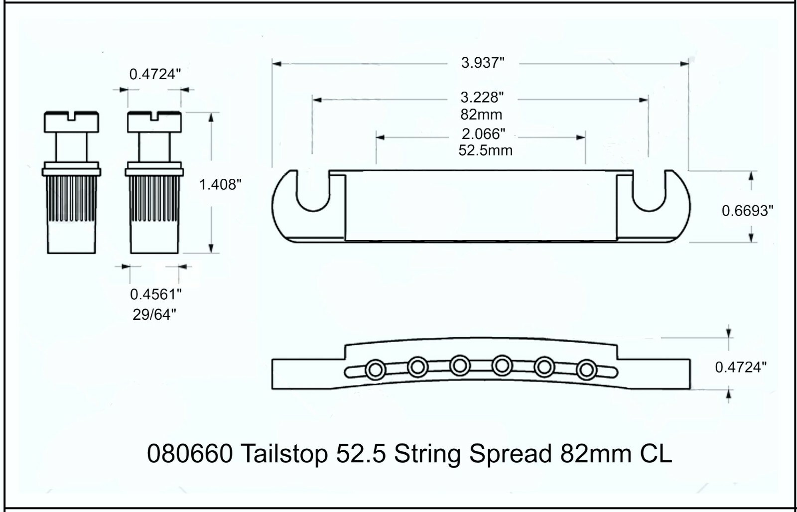 Tailstop with Posts 52.5mm Spread Gold 080660GD