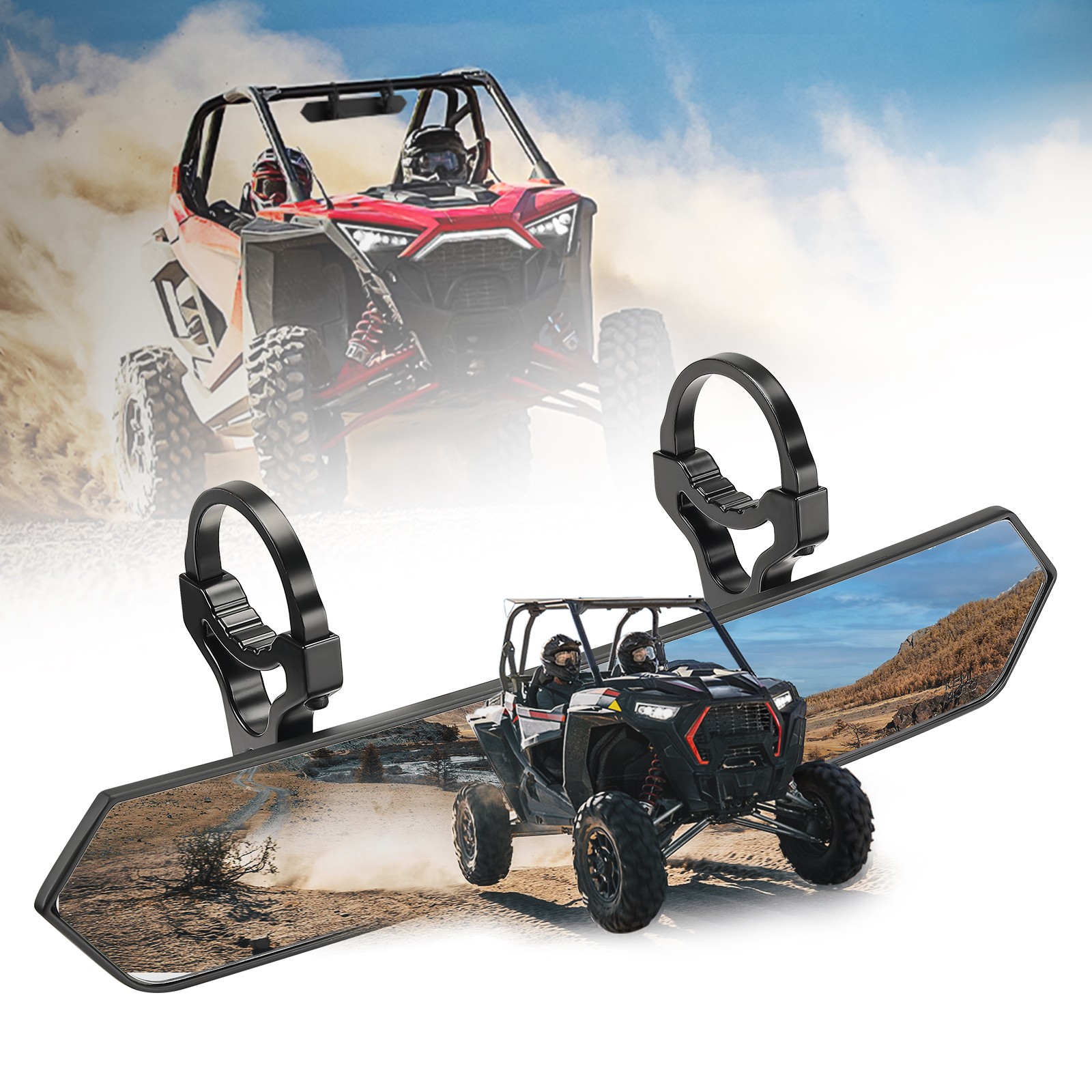 UTV Center Rear View Mirror For 1.65"-2" CFMOTO ZForce 950/1000 Kubota RTV X1140