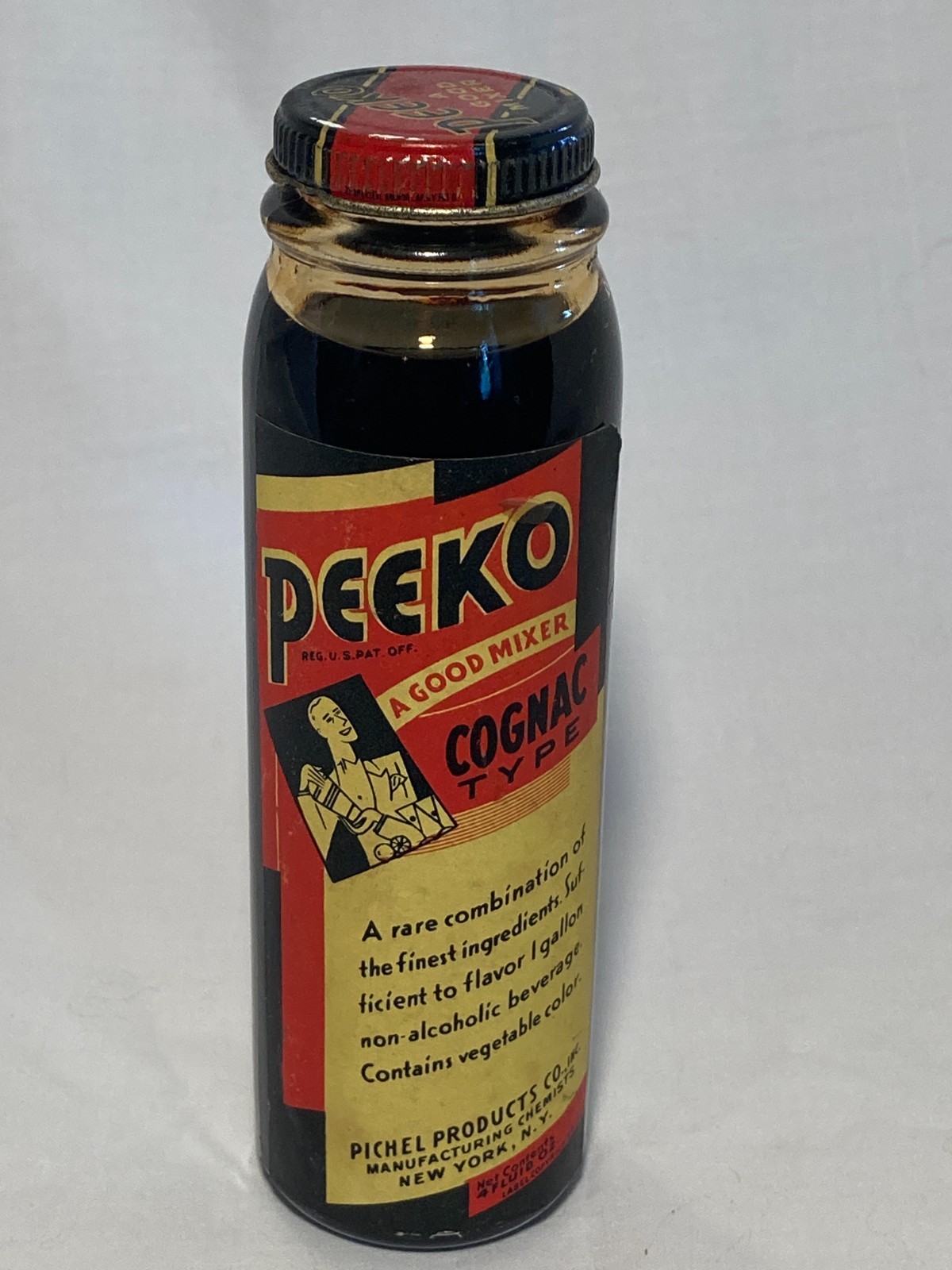 c1932 Peeko Cognac Type a Good Mixer Pichel Products Co New York Art Deco Bottle