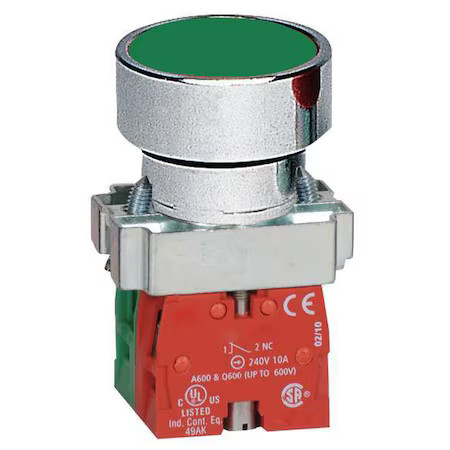 Dayton 30G237 Push Button Operator, 22 Mm, 1No/1Nc, Green
