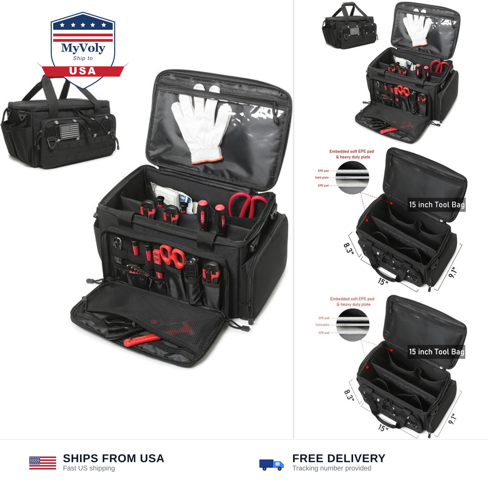 15-Inch Tool Bag Multi-purpose Tool Organizer Bag For Men with Shoulder Strap...