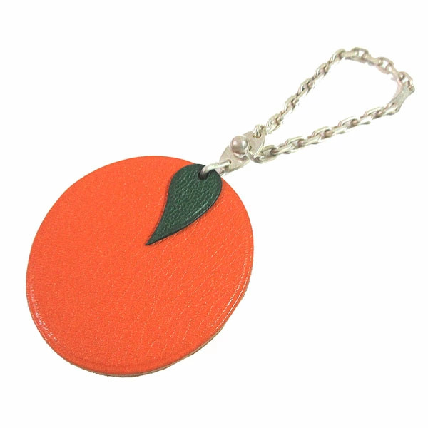 HERMES Keychain Charm Orange Chain Box Authentic From Japan