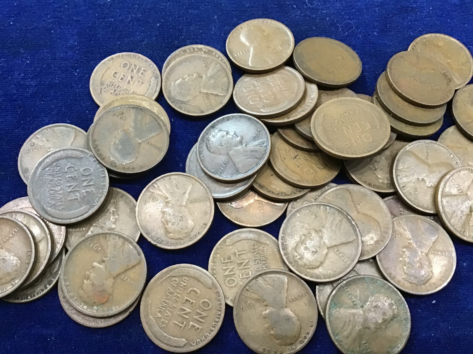 1917-D Lincoln Wheat Cent Roll of 50 Coins Avg Circ G-F     E1302