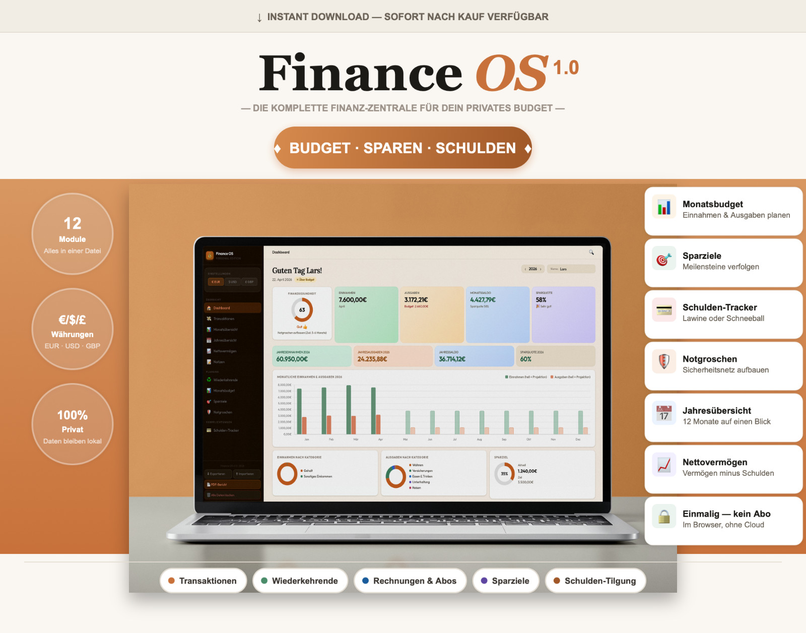 Personal Finance OS German | All-in-One Financial Tool, Budget Planner, Savings Goals