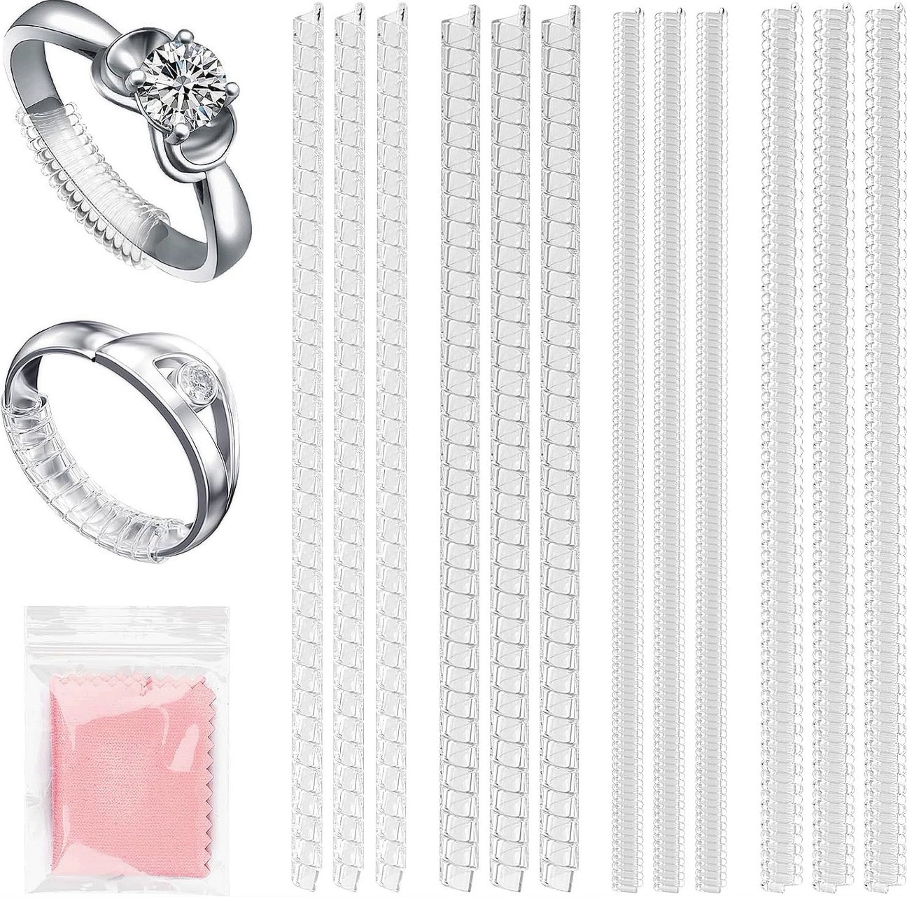 Ring Sizers for Loose Rings Size adjuster reducer set tool Invisible Clear 12-PK