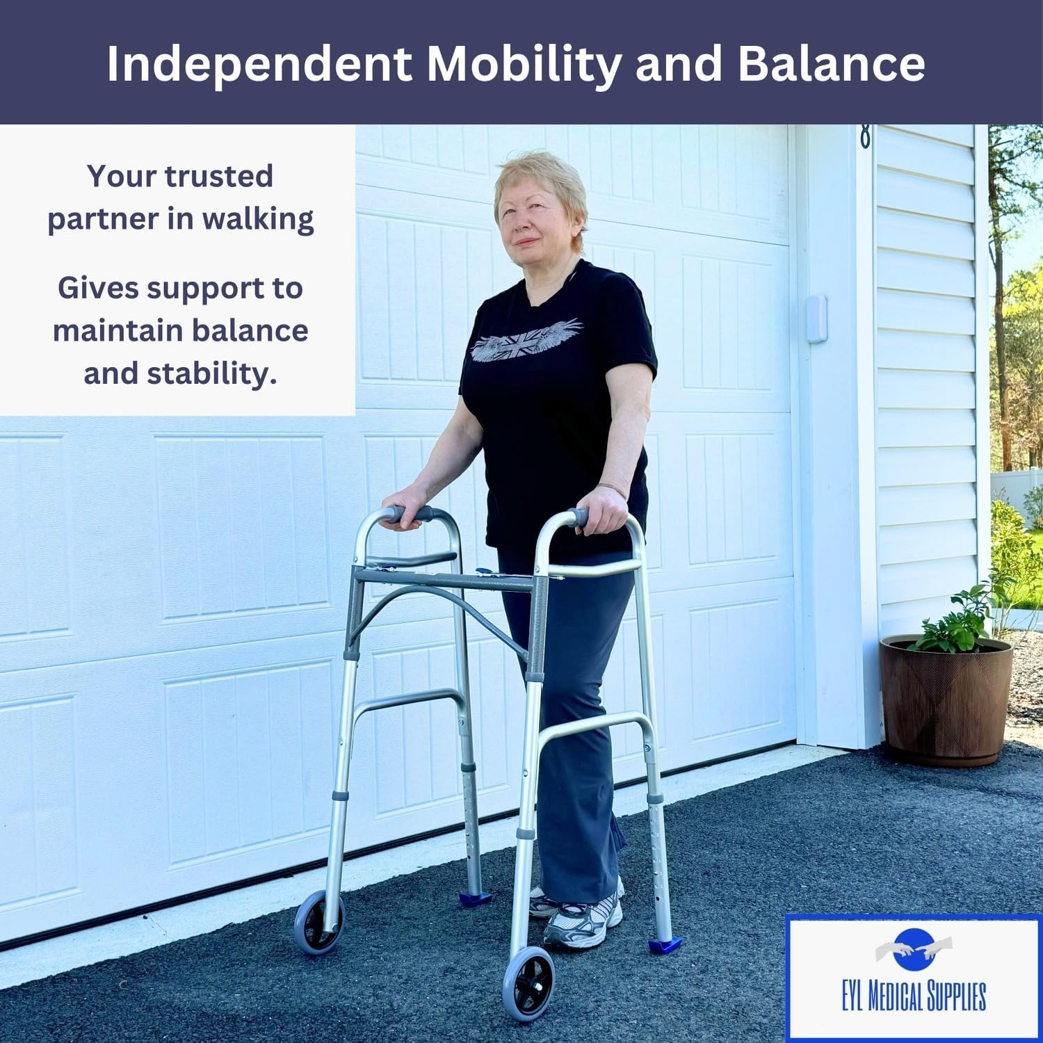 Two Button Walker with 5” Wheels - Lightweight Folding Drive Walker for Senio...