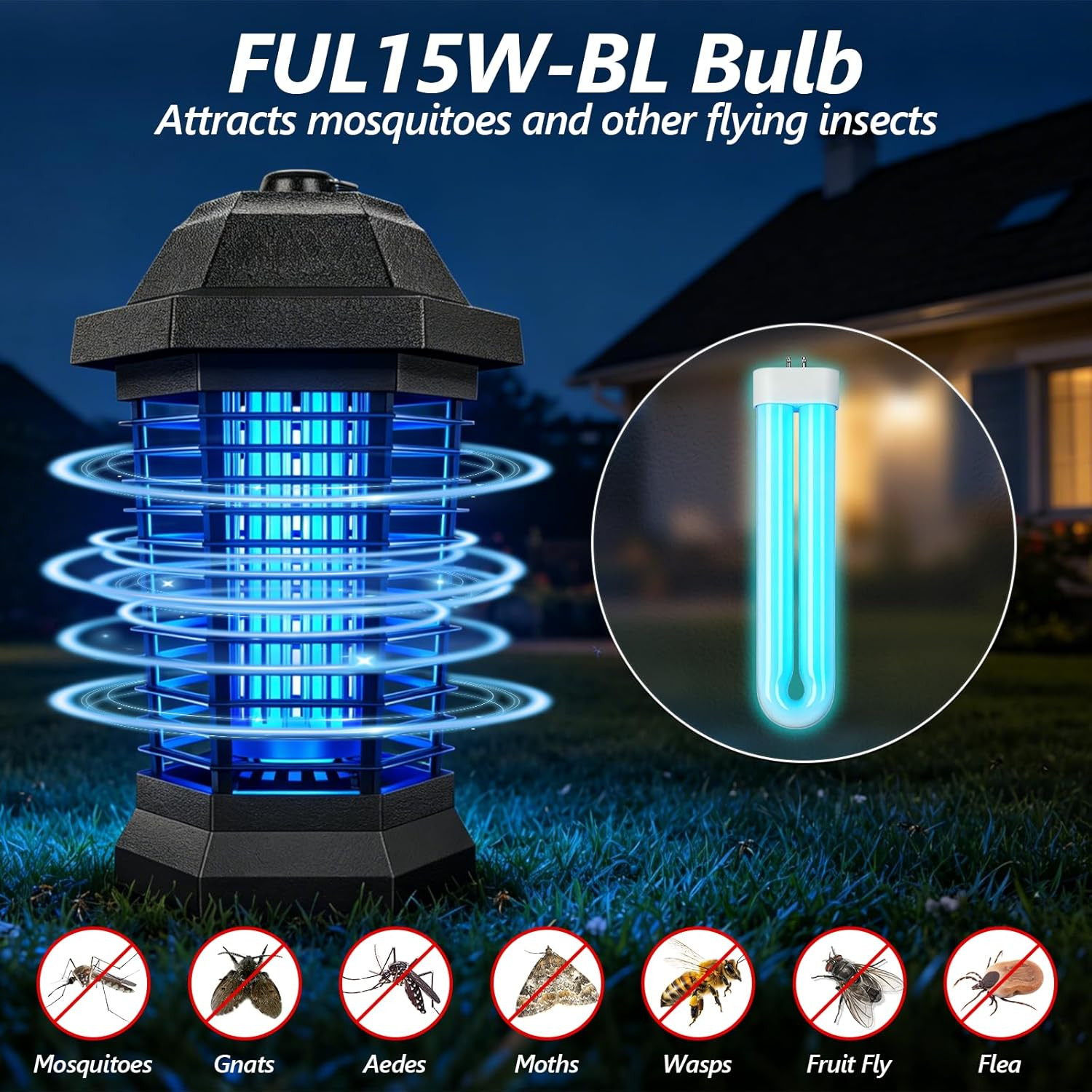 Bug Zapper Light Bulb Replacement for 15W Bug Zapper with 4-Pin Base, Ful 15W-BL