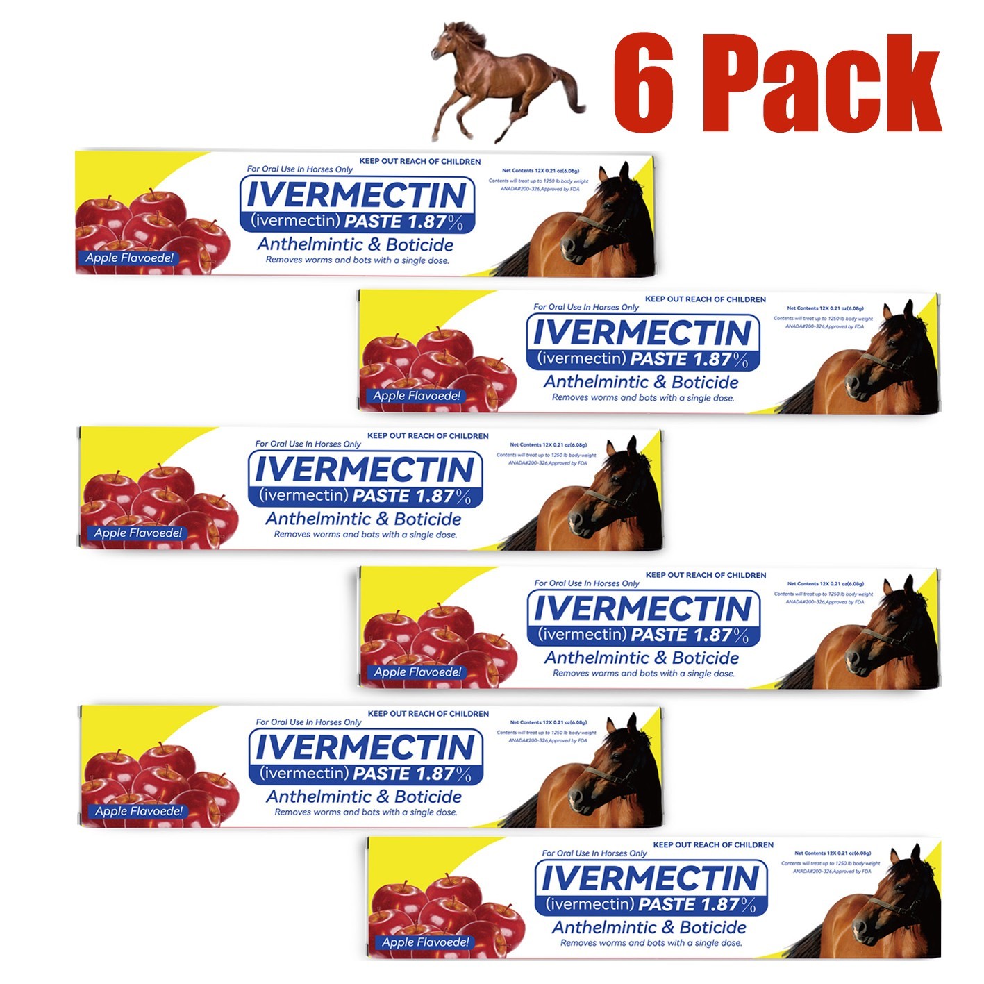 6 Pack In Box Paste Horse Dewormer Apple Flavor wormer EXP 1/2028 Free delivery