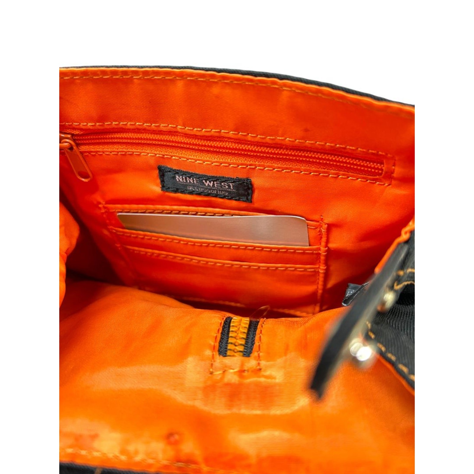 Nine West Black Vinyl Mini Backpack Black Orange Trim
